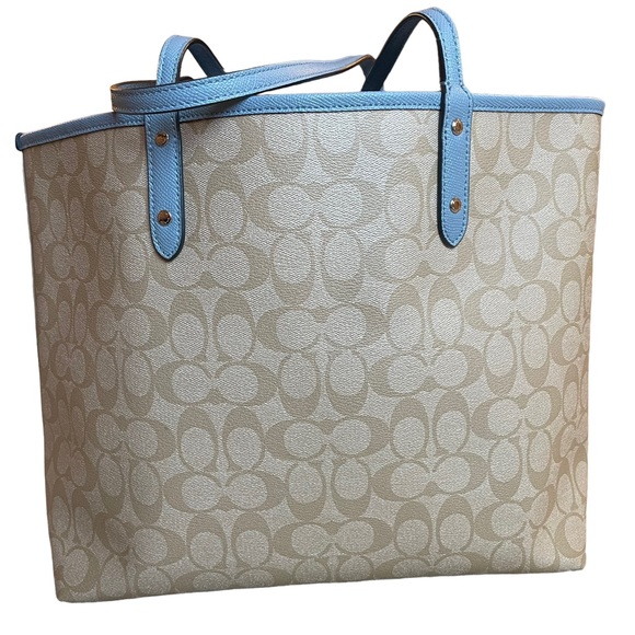SOLD! Coach Signature Monogram City Tote Reversible Bag Beige Cornflower Blue - Picture 2 of 8